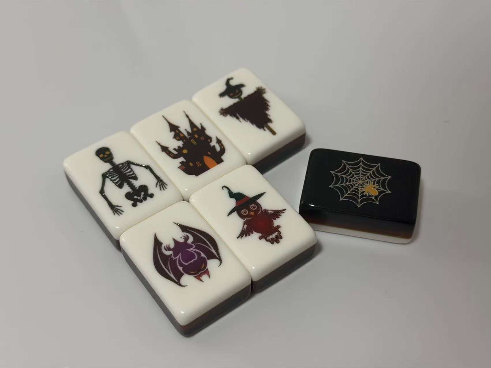 Twilight Cobweb Halloween mahjong set with pumpkins